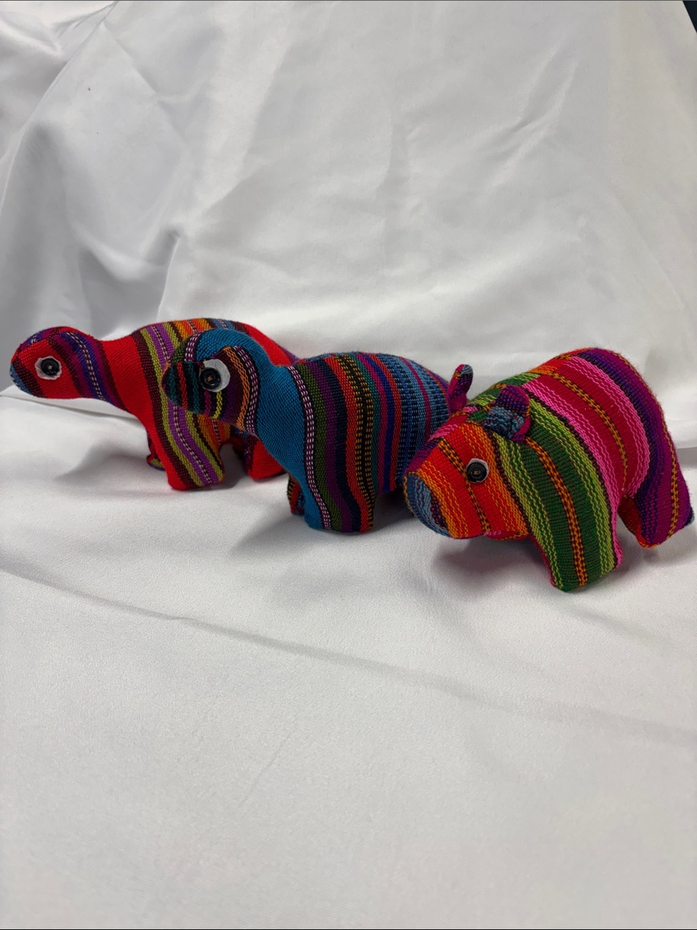 Handmade Striped Fabric Hippo/Dino Trio - Bright Multicolor